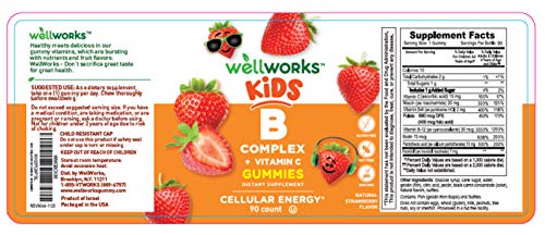 Lifeable Vitamin B Complex with Vitamin C for Kids Great Tasting Natural Flavor Gummy Supplement with Niacin, B6, Folic Acid, B12, Biotin & Pantothenic Acid Energy and Nerve Support, 90 Gummies