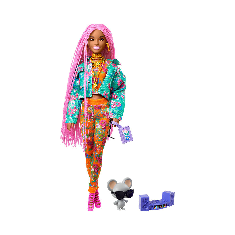 Barbie Extra Doll #10 in Floral-Print Jacket with DJ Mouse Pet