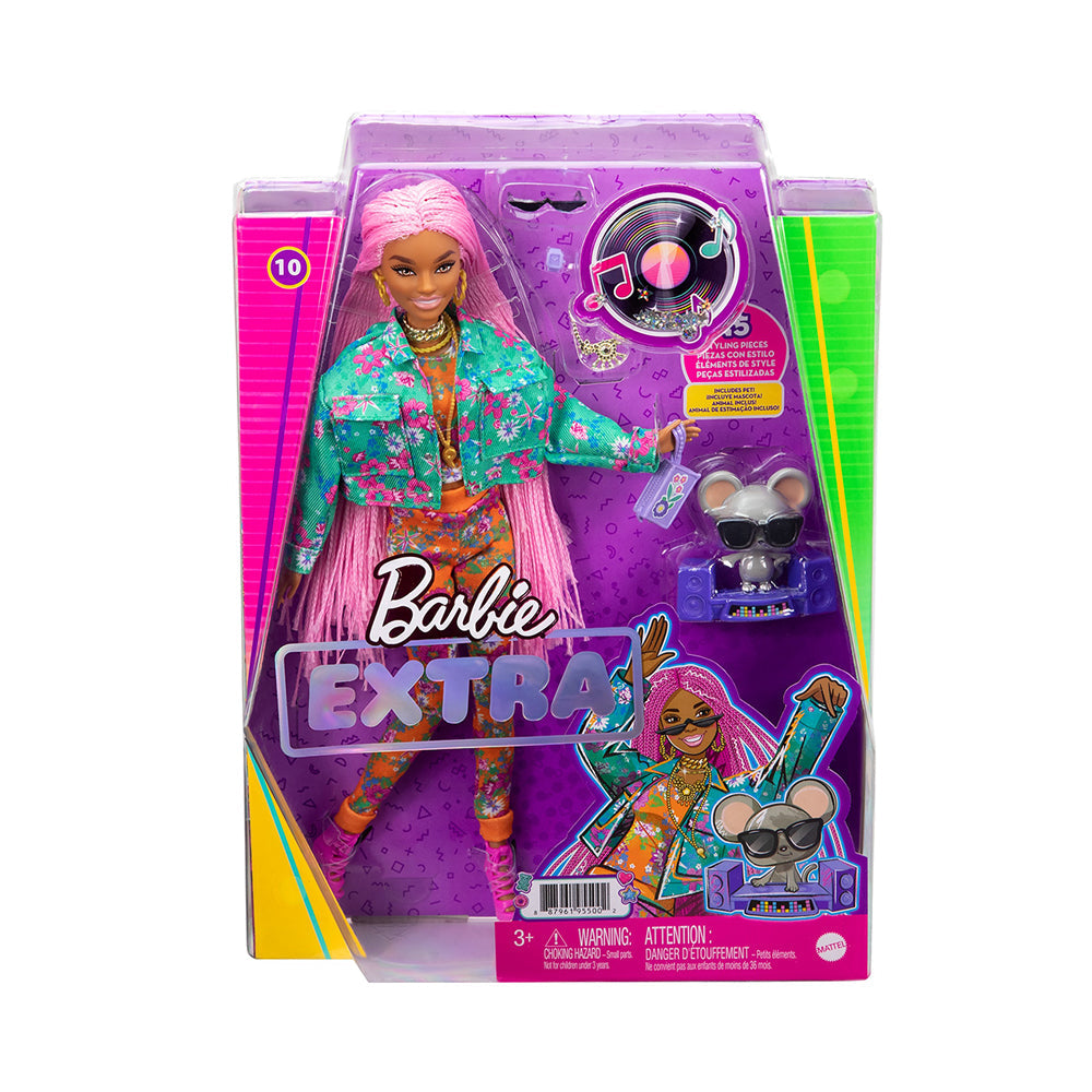 Barbie Extra Doll #10 in Floral-Print Jacket with DJ Mouse Pet