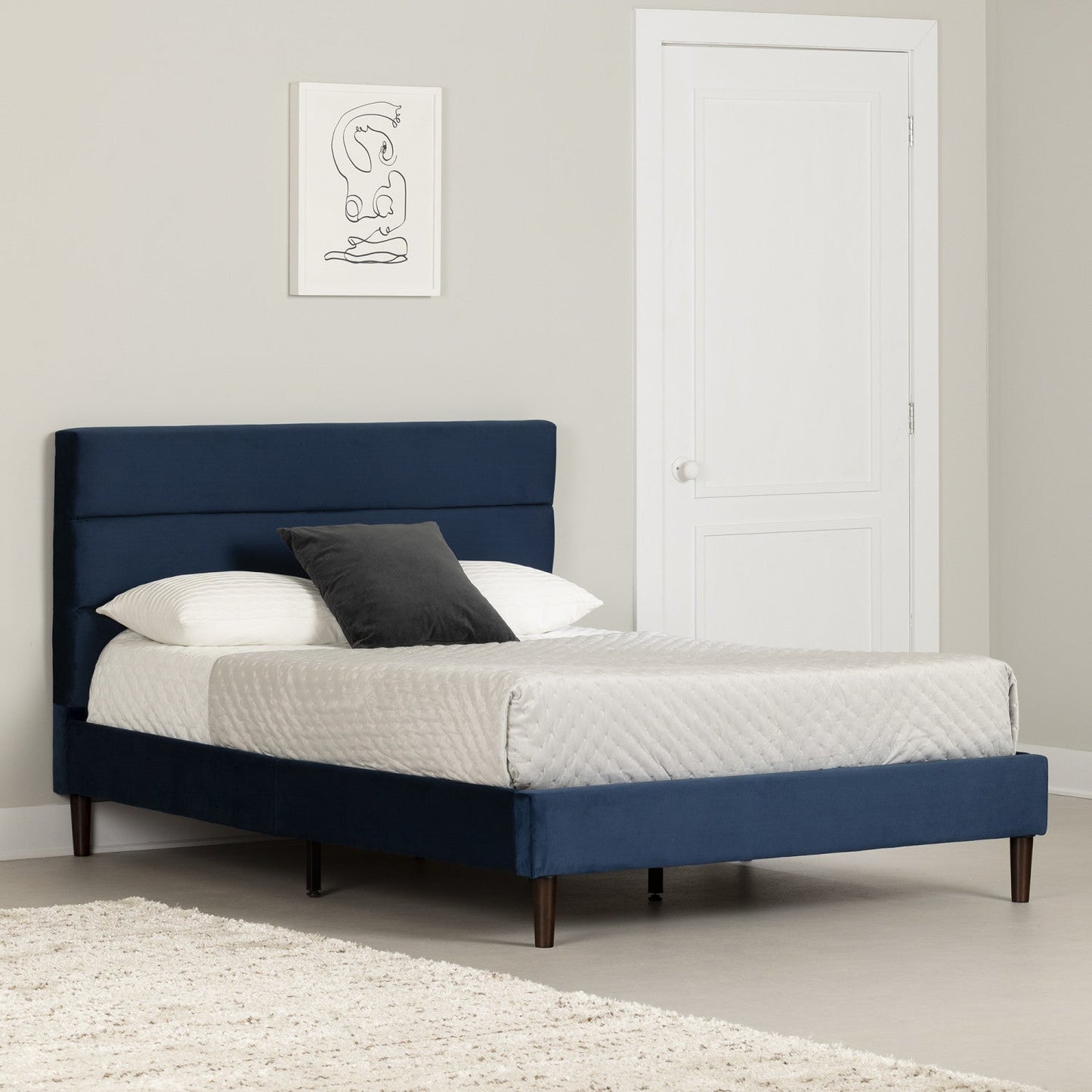 Hype Upholstered Platform Queen Bed - Blue|Grand lit plateforme rembourré Hype - bleu