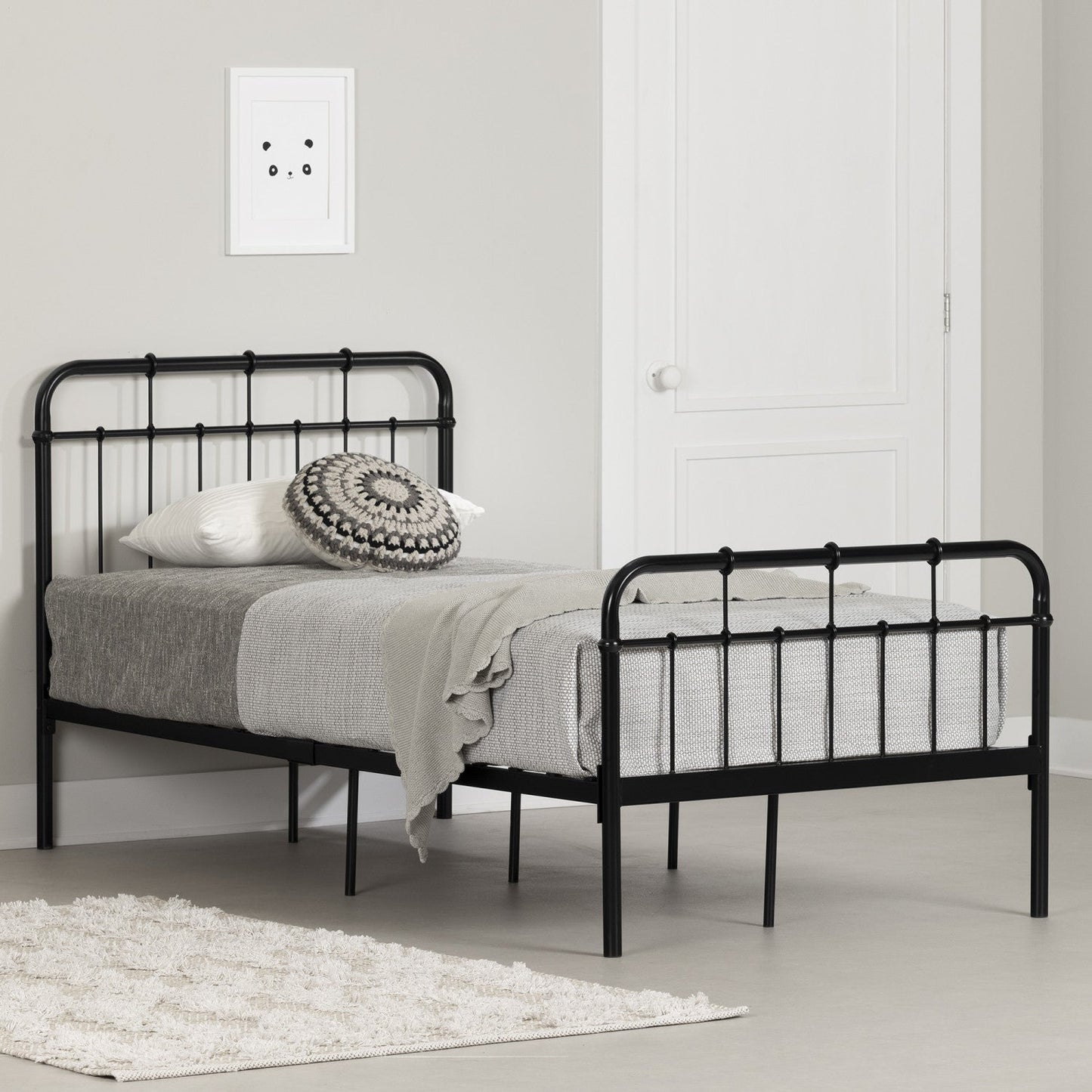 Tassio Metal Platform Twin Bed - Pure Black|Lit simple plateforme Tassio en métal - noir solide