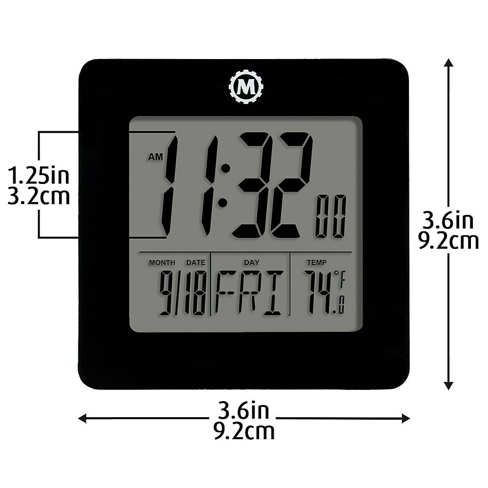 Marathon Digital Desktop Clock with Day, Date, Temperature, Alarm and Backlight, Black (CL030050BK)