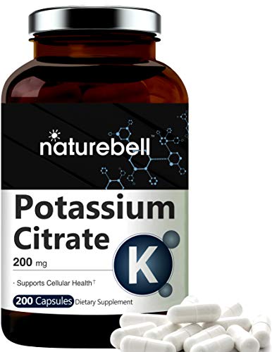 Maximum Strength Potassium Citrate Capsules, 200mg, 200 Counts, Strongly Support Vascular Health, No GMOs and Made in USA