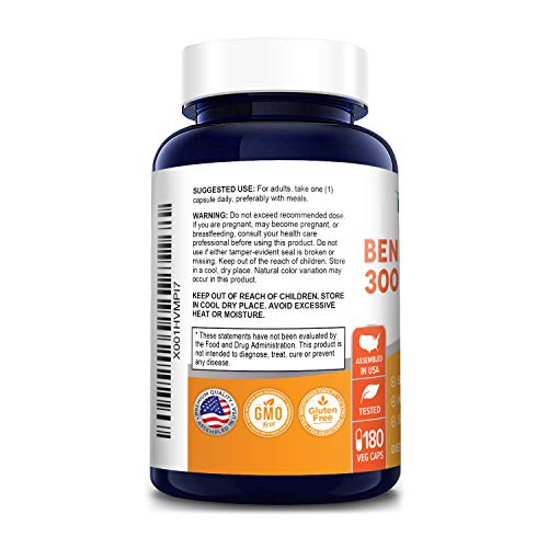 Benfotiamine 300mg 180 Veggie Caps ( Non-GMO,Vegan & Gluten-Free) Supports Healthy Blood Sugar Levels in Normal Range*