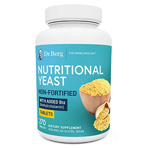 Dr. Berg's Nutritional Yeast Tablets  Non-Fortified Natural B12 Added - All 8 B Vitamin Complex  No Gluten Non-GMO No Synthetics - 270 Vegan Tablets Dietary Supplements