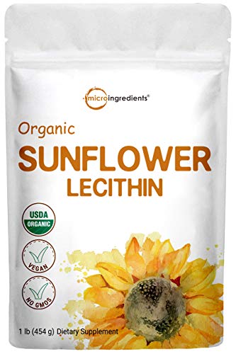 US Grown Organic Sunflower Lecithin Powder, 1 Pound (454g), Sustainable Farmed, Cold Pressed, Rich in Phosphatidyl Choline and Protein for Immune System Booster, No Soy, No GMOs and Vegan Friendly