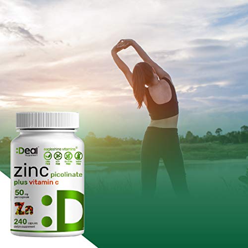 Zinc Picolinate 50mg, 240 Capsules, 8 Months Supply, Zinc with Vitamin C, Immune Booster Zinc for Adults and Zinc for Kids - Advanced Vitamin C Zinc Supplements (240 Capsules)