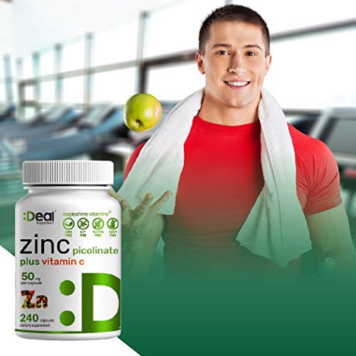 Zinc Picolinate 50mg, 240 Capsules, 8 Months Supply, Zinc with Vitamin C, Immune Booster Zinc for Adults and Zinc for Kids - Advanced Vitamin C Zinc Supplements (240 Capsules)