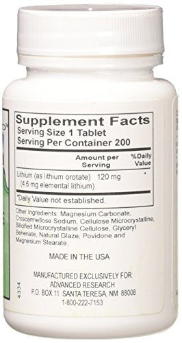 Nutrient Carriers Advance Research Lithium Orotate 120 Mg 200 Tablets(Pack of 2)