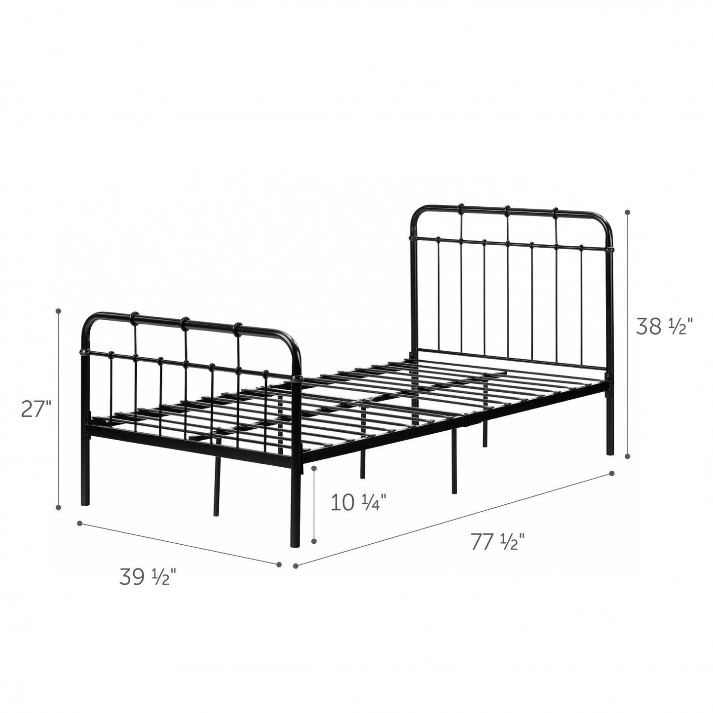 Tassio Metal Platform Twin Bed - Pure Black|Lit simple plateforme Tassio en métal - noir solide