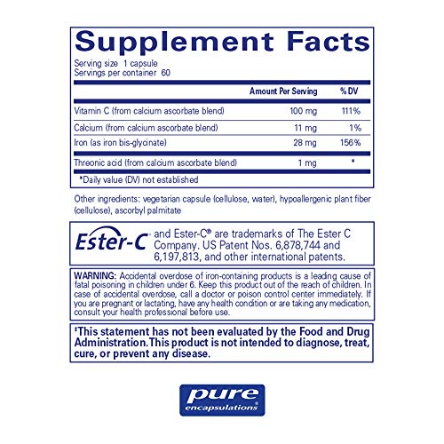 Pure Encapsulations OptiFerin-C | Iron Supplement to Support Healthy Skin, Iron Absorption, and Overall Immune System Health* | 60 Capsules