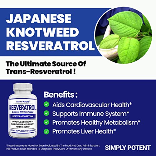 Resveratrol 1000mg Supplement, Trans Resveratrol 500mg, Resveratrol Enhanced with Black Pepper for Max Absorption, Powerful Antioxidant & Anti-Aging Pills for Heart, Immune & Skin Health, 90 Capsules