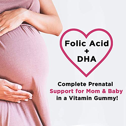 Prenatal Gummies with Folic Acid and DHA - Pregnancy Wellness Support for Mom & Baby with Biotin, Folate, Vitamin A, C, D3, B6, B12, Calcium, Zinc, Pregnancy Blend, Natural, Non-GMO - 60 Gummies