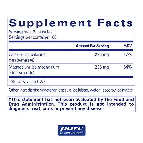 Pure Encapsulations - Calcium Magnesium (Citrate/Malate) - Hypoallergenic Calcium Supplement with Magnesium - 180 Capsules