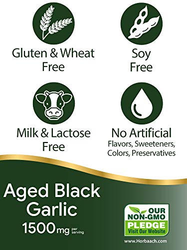 Aged Black Garlic 1500 mg | 60 Capsules | Fermented Extract | Non-GMO, Gluten Free | by Horbaach