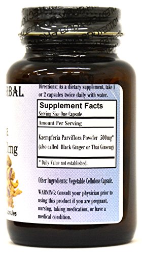 Kaempferia Parviflora - 60 500mg VegiCaps - Stearate Free, Bottled in Glass! Free Shipping on Orders Over $49!