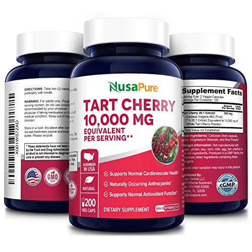 Tart Cherry 10,000mg - 200 Veggie Caps (Vegan, Non-GMO & Gluten-Free) Antioxidant Support - Naturally Occurring Anthocyanins*