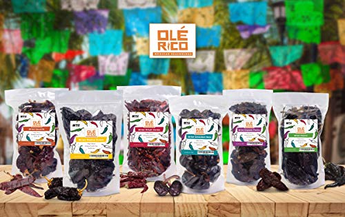 Dried Peppers 6 Pack Bundle - Ancho, Arbol, Guajillo, Pasilla, Chipotle, Cascabel Super Pack of Chiles by Ole Rico