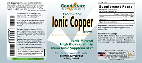 Good State Liquid Ionic Copper (96 servings at 2mg elemental, plus 2 mg fulvic acid - 8 fl oz)