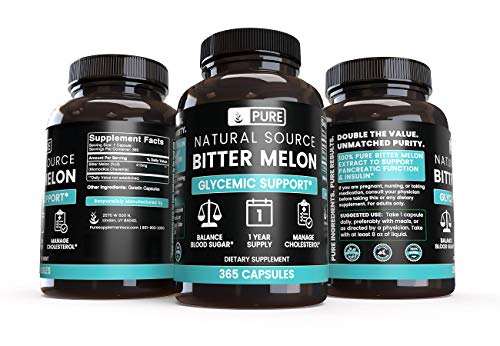 Pure Bitter Melon (365 Capsules) 1 Year Supply, Natural Source, No Fillers, Gluten-Free, No Soy & Dairy (415 mg Serving)