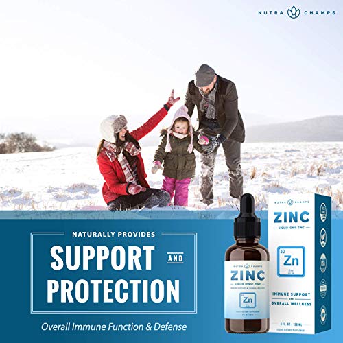 Organic Zinc Sulfate Liquid Supplement - Immune Support System Boost - Pure Ionic Concentrated Mineral Drops for Men, Women & Kids Enhanced with Vitamin C - 4 oz Great Tasting Defense Booster