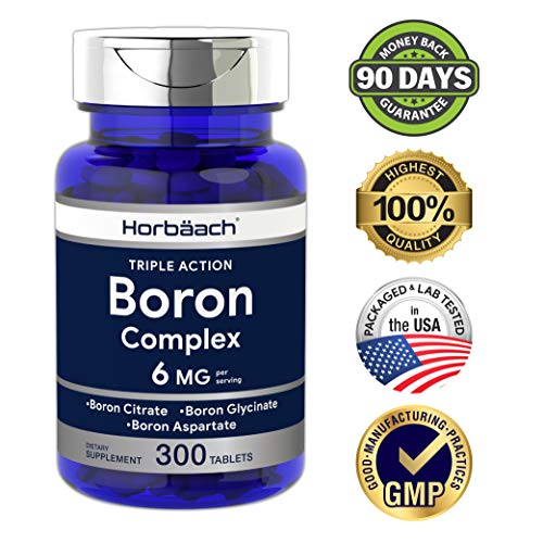 Triple Boron Complex 6 mg Supplement | 300 Tablets | Vegetarian, Non-GMO & Gluten Free | Triple Action Boron Citrate, Boron Glycinate, Boron Asparate | by Horbaach