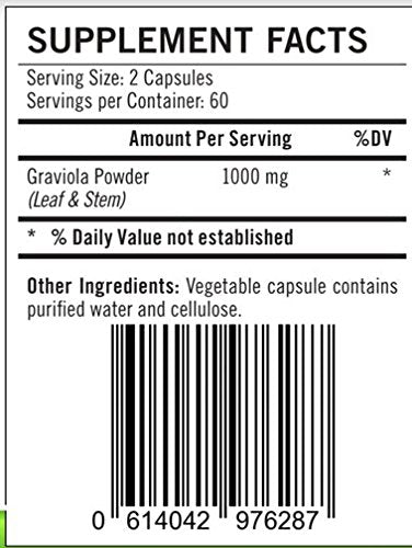 Pure Graviola Soursop Capsules 1000 mg per Serving (2 Bottle Pack) AKA: Soursop Fruit, High Antioxidants, Anti-Inflammation