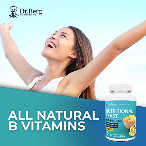 Dr. Berg's Nutritional Yeast Tablets  Non-Fortified Natural B12 Added - All 8 B Vitamin Complex  No Gluten Non-GMO No Synthetics - 270 Vegan Tablets Dietary Supplements