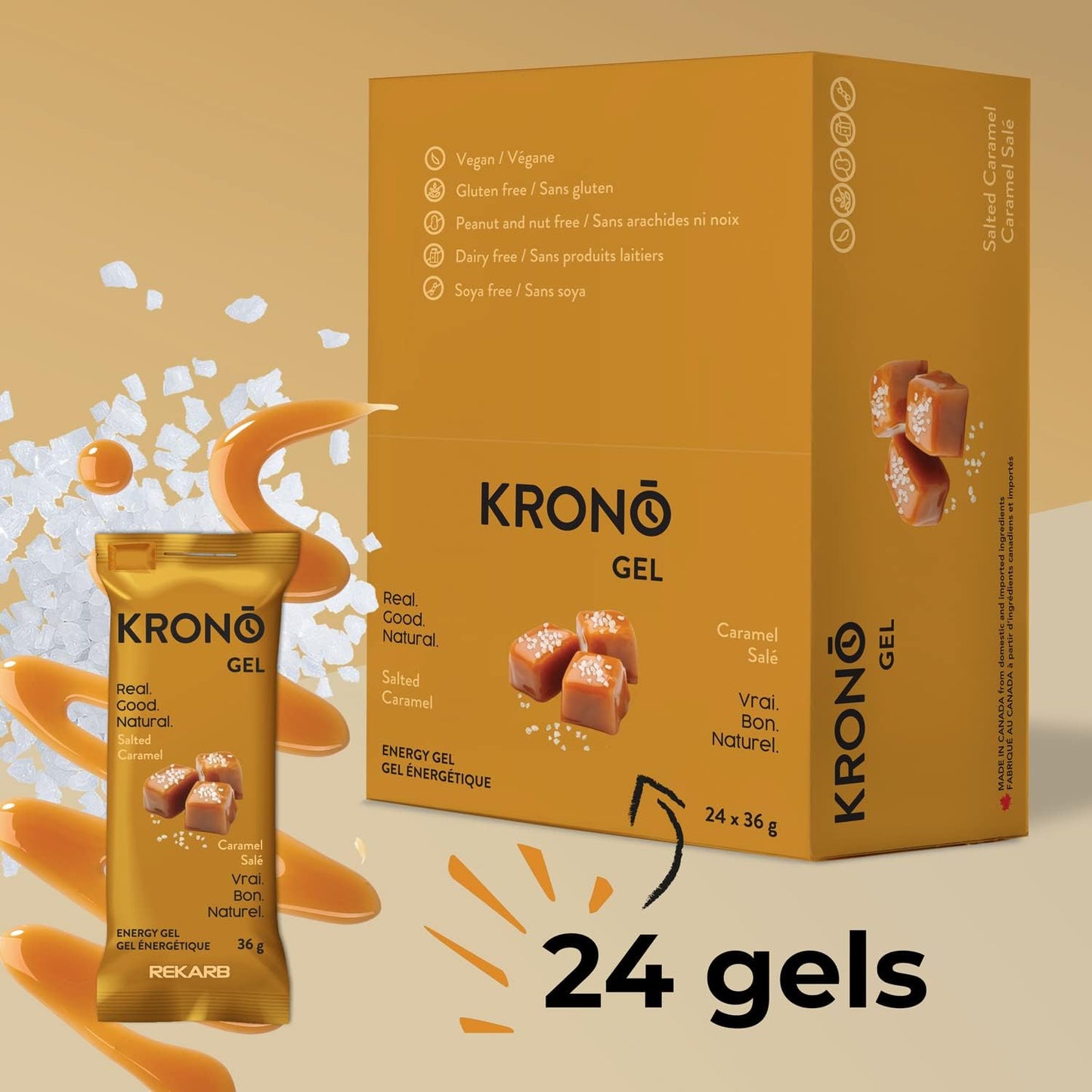 Krono Nutrition Energy Gel - Sports Nutrition - Made with Natural Ingredients - 25 mg caffeine - 24 gels (Maple & Coffee)