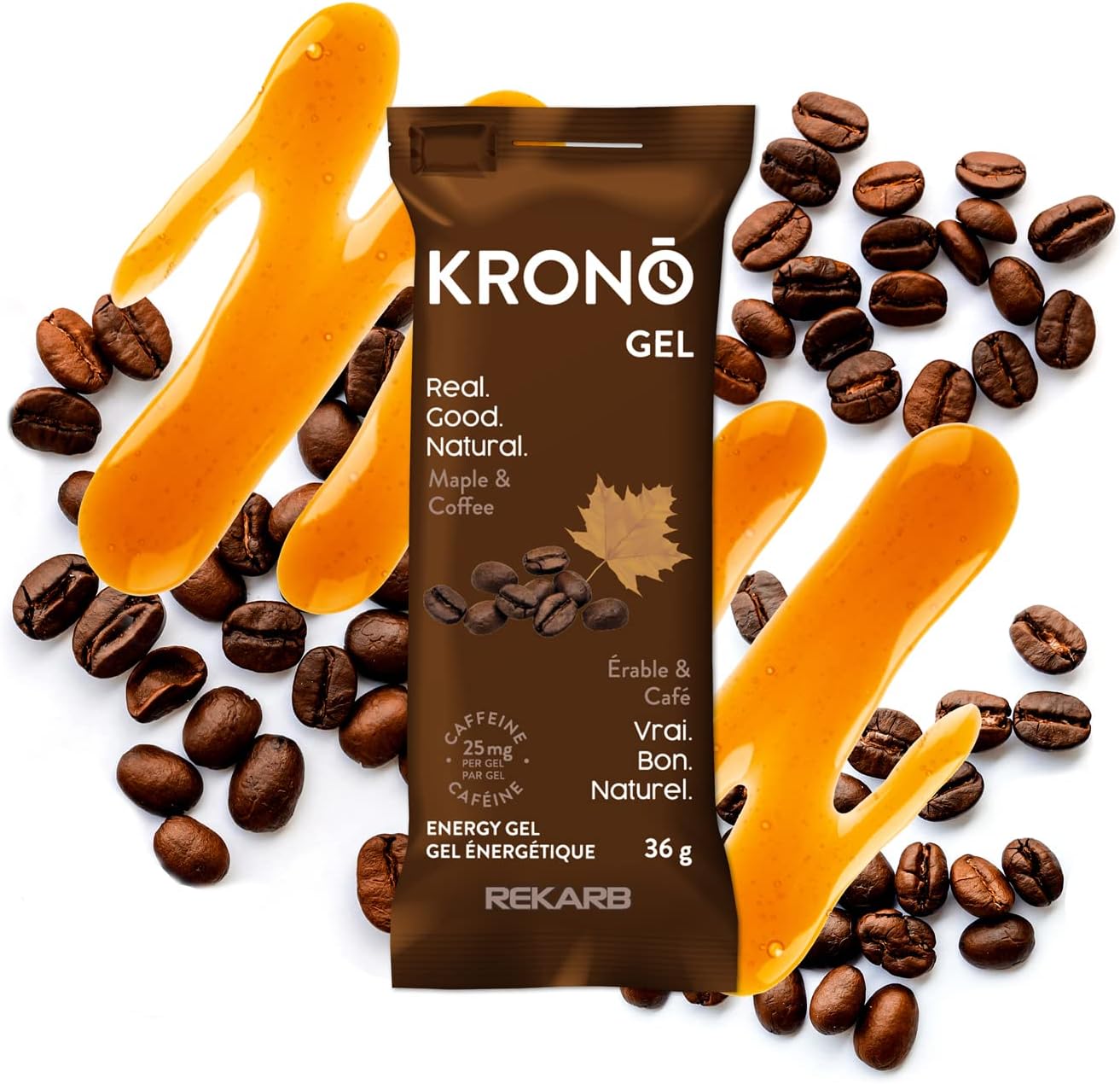 Krono Nutrition Energy Gel - Sports Nutrition - Made with Natural Ingredients - 25 mg caffeine - 24 gels (Maple & Coffee)