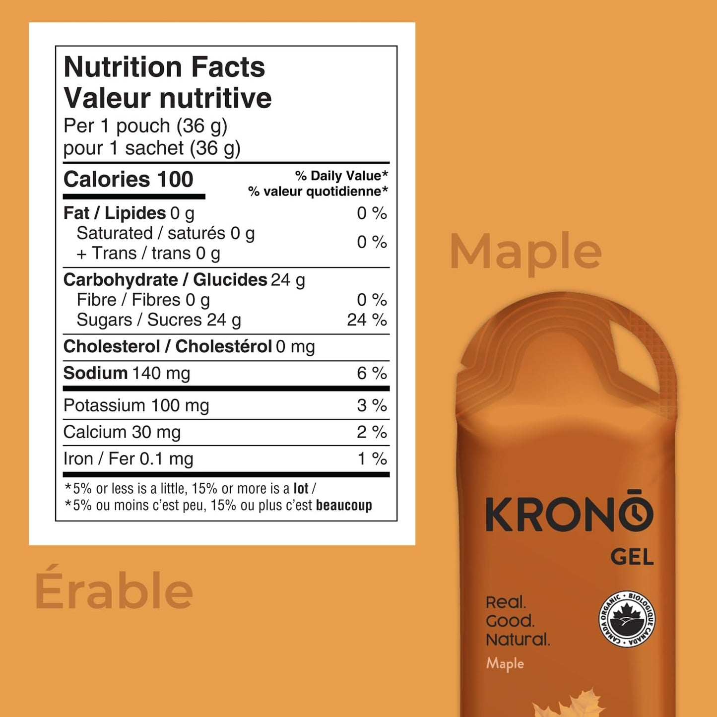 Krono Nutrition Energy Gel - Sports Nutrition - Made with Natural Ingredients - 25 mg caffeine - 24 gels (Maple & Coffee)