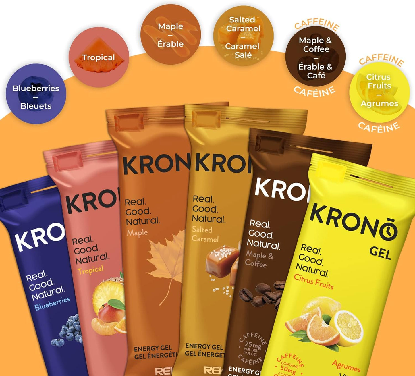 Krono Nutrition Energy Gel - Sports Nutrition - Made with Natural Ingredients - 25 mg caffeine - 24 gels (Maple & Coffee)