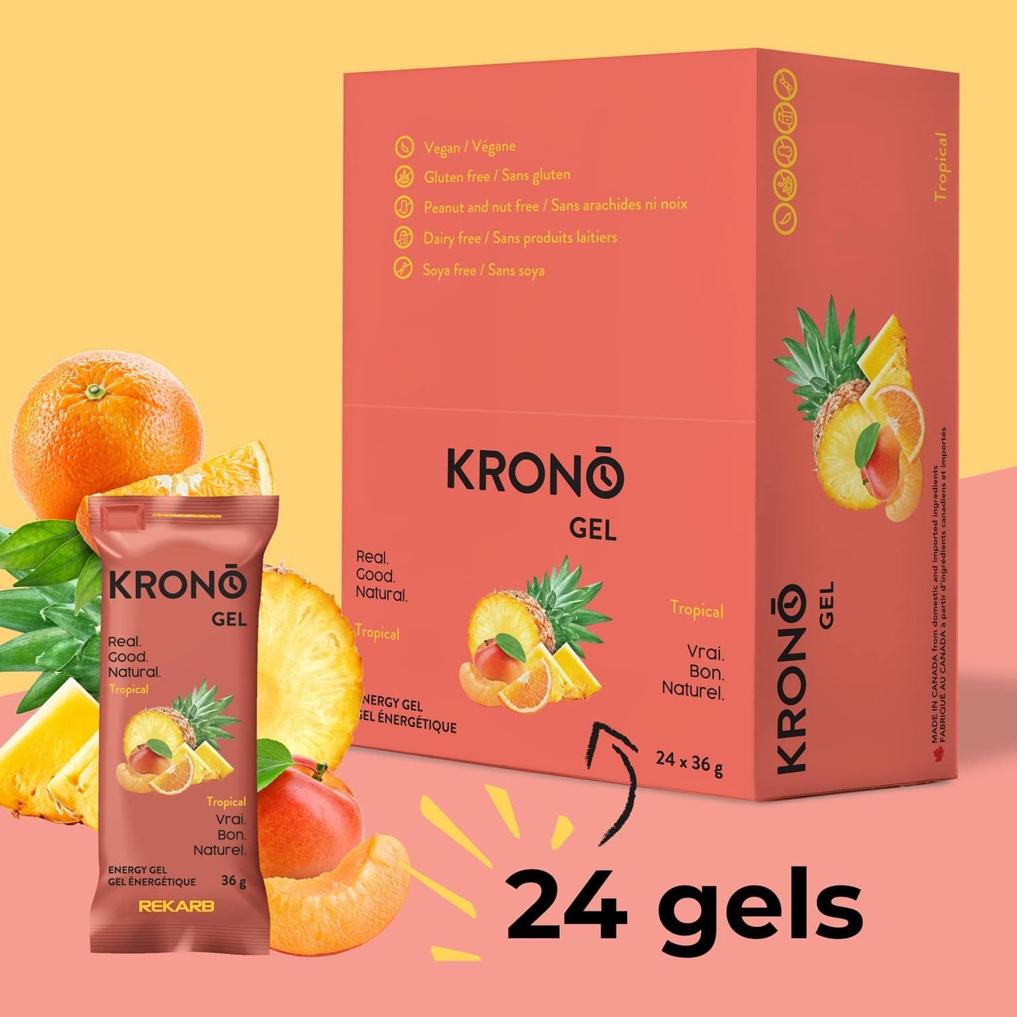 Krono Nutrition Energy Gel - Sports Nutrition - Made with Natural Ingredients - 25 mg caffeine - 24 gels (Maple & Coffee)