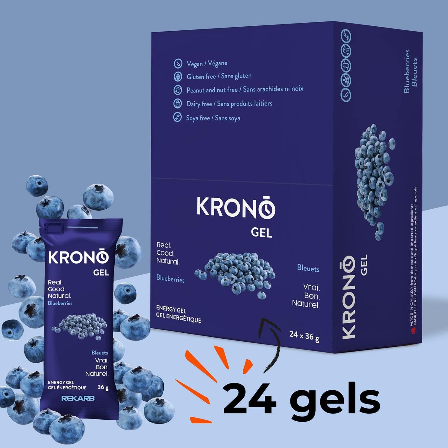 Krono Nutrition Energy Gel - Sports Nutrition - Made with Natural Ingredients - 25 mg caffeine - 24 gels (Maple & Coffee)