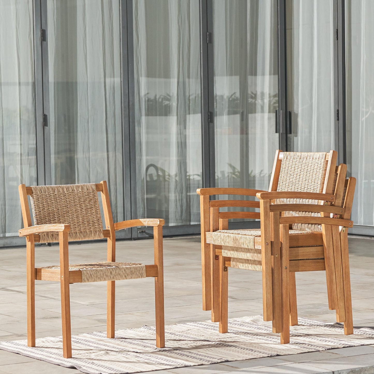 Idaho Wood Outdoor Patio Dining Chair - Set Of Two|Chaise de salle à manger Idaho en bois pour terrasses extérieures - ensemble de 2|D62GFFSQ