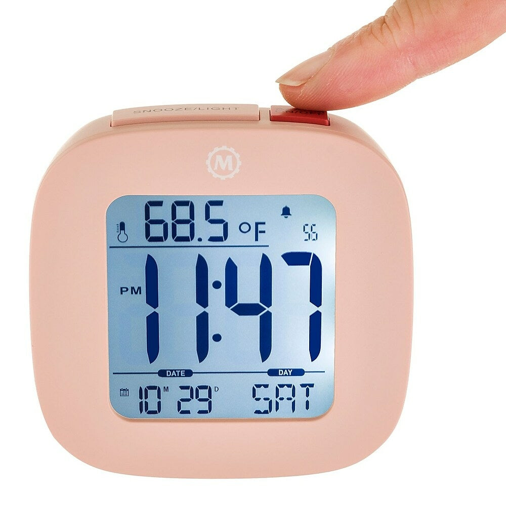 Marathon Compact Alarm Clock with Temperature and Date, Pink (CL030058PI)