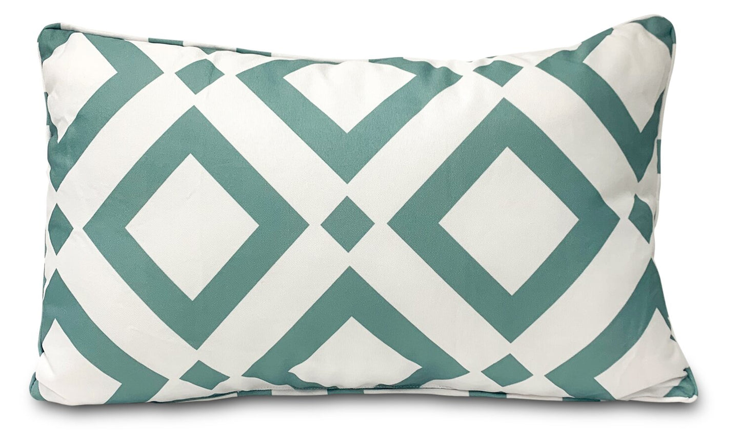 White and Turquoise Diamond Outdoor Accent Pillow  | Coussin décoratif pour l'extérieur diamant blanc et turquoise  | TQDMNDPP