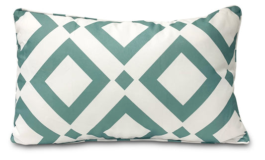 White and Turquoise Diamond Outdoor Accent Pillow  | Coussin décoratif pour l'extérieur diamant blanc et turquoise  | TQDMNDPP